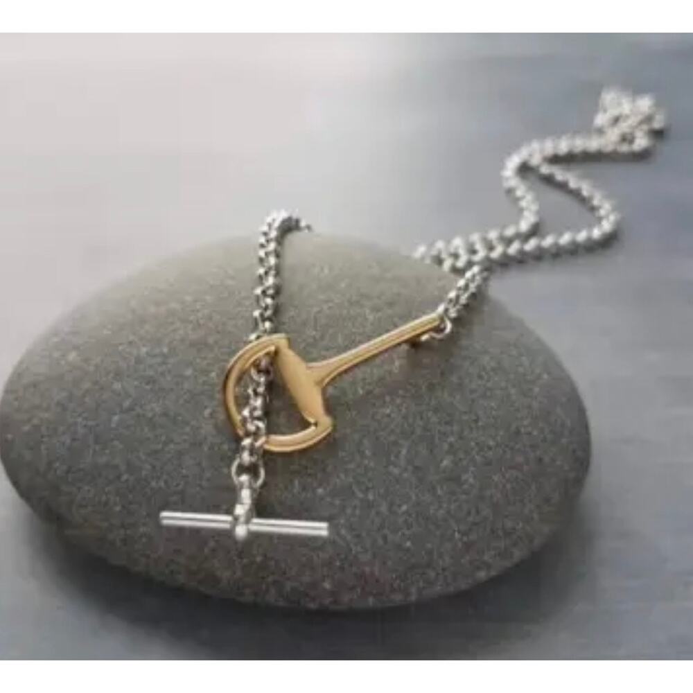 Two-Tone Stirrup Pendant Necklace - Gold & Silver
